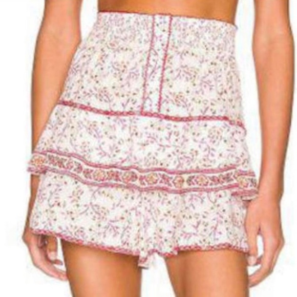 Poupette St Barth Pants - POUPETTE ST BARTH white and pink floral ruffle shorts